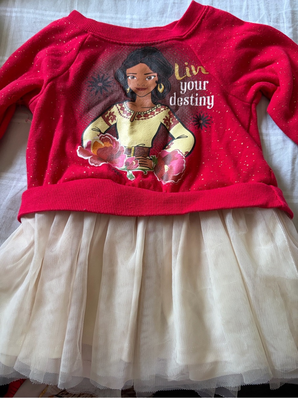 Disney Red & Cream Girls Sweatshirt Dress with Tulle Skirt